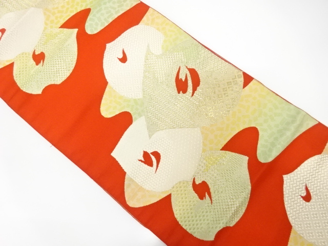 本場筑前博多　流水に抽象花模様織り出し　名古屋帯